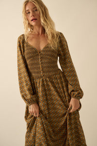 Tiny Petals Smocked Floral Midi Peasant Dress - ShopPromesa