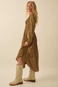 Tiny Petals Smocked Floral Midi Peasant Dress - ShopPromesa