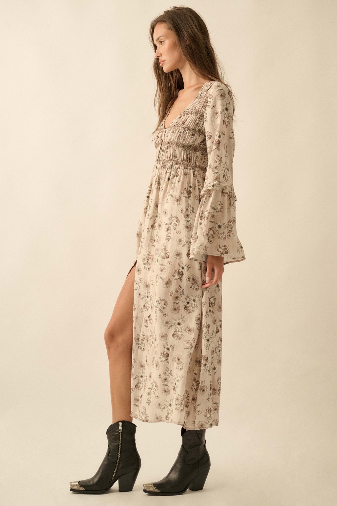 Forever in Bloom Floral Bell-Sleeve Midi Dress - ShopPromesa
