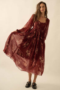 Delicate Blossoms Smocked Floral Chiffon Midi Dress - ShopPromesa