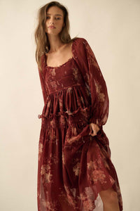 Delicate Blossoms Smocked Floral Chiffon Midi Dress - ShopPromesa