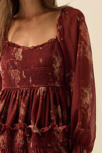 Delicate Blossoms Smocked Floral Chiffon Midi Dress - ShopPromesa