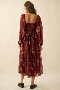 Delicate Blossoms Smocked Floral Chiffon Midi Dress - ShopPromesa