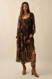 Delicate Blossoms Smocked Floral Chiffon Midi Dress - ShopPromesa