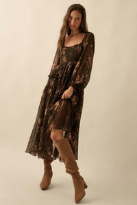 Delicate Blossoms Smocked Floral Chiffon Midi Dress - ShopPromesa