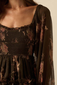 Delicate Blossoms Smocked Floral Chiffon Midi Dress - ShopPromesa