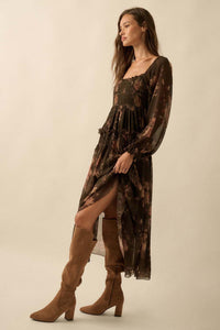 Delicate Blossoms Smocked Floral Chiffon Midi Dress - ShopPromesa