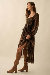 Delicate Blossoms Smocked Floral Chiffon Midi Dress - ShopPromesa