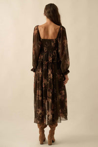 Delicate Blossoms Smocked Floral Chiffon Midi Dress - ShopPromesa