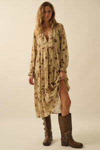 Faded Flowers Tiered Floral Midi Prairie Dress - ShopPromesa