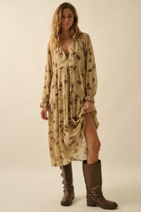 Faded Flowers Tiered Floral Midi Prairie Dress - ShopPromesa