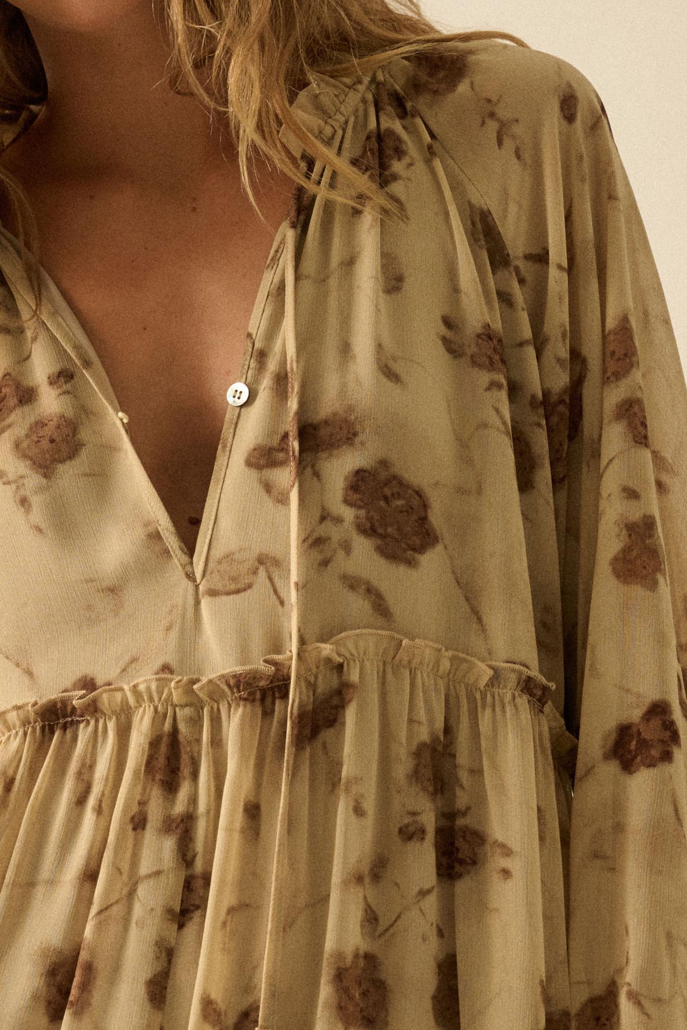 Faded Flowers Tiered Floral Midi Prairie Dress - ShopPromesa