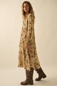 Faded Flowers Tiered Floral Midi Prairie Dress - ShopPromesa