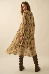 Faded Flowers Tiered Floral Midi Prairie Dress - ShopPromesa