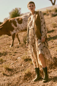 Faded Flowers Tiered Floral Midi Prairie Dress - ShopPromesa