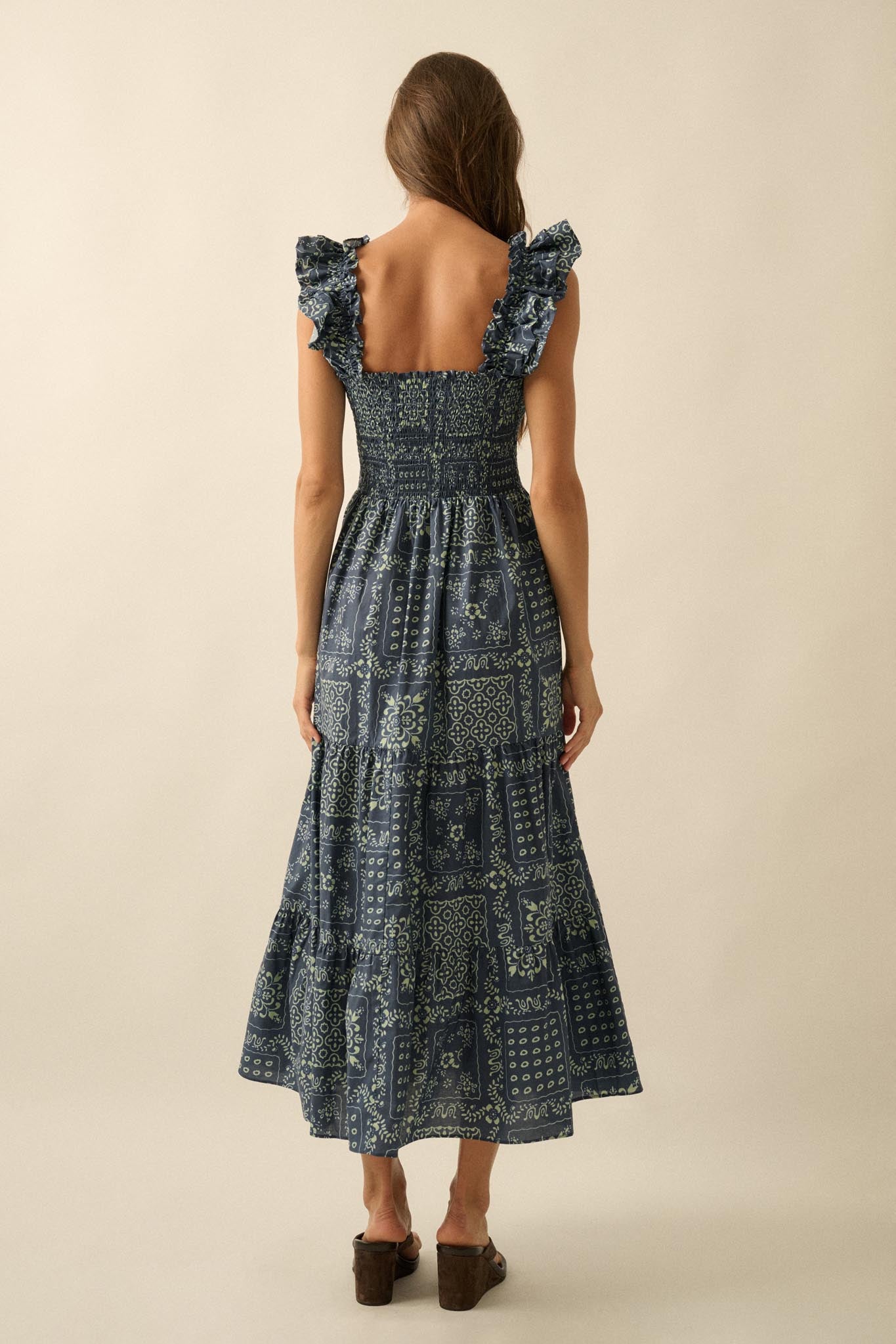 Bandana Beauty Floral Tiered Ruffle Midi Dress - ShopPromesa