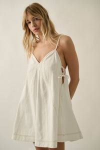 Jean Queen Denim Contrast-Stitch Trapeze Mini Dress - ShopPromesa
