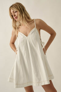 Jean Queen Denim Contrast-Stitch Trapeze Mini Dress - ShopPromesa