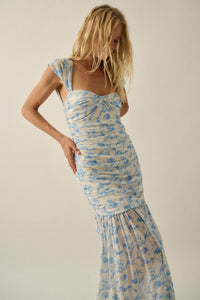 Belle Fleur Floral Mesh Ruched Sweetheart Maxi Dress - ShopPromesa