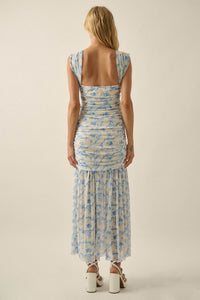 Belle Fleur Floral Mesh Ruched Sweetheart Maxi Dress - ShopPromesa
