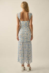 Belle Fleur Floral Mesh Ruched Sweetheart Maxi Dress - ShopPromesa