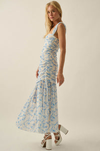 Belle Fleur Floral Mesh Ruched Sweetheart Maxi Dress - ShopPromesa
