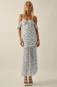 Belle Fleur Floral Mesh Ruched Sweetheart Maxi Dress - ShopPromesa