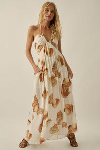 Shell Seeker Shell-Print Tie-Back Halter Maxi Dress - ShopPromesa