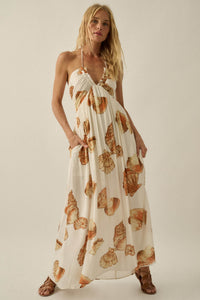 Shell Seeker Shell-Print Tie-Back Halter Maxi Dress - ShopPromesa