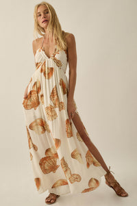 Shell Seeker Shell-Print Tie-Back Halter Maxi Dress - ShopPromesa