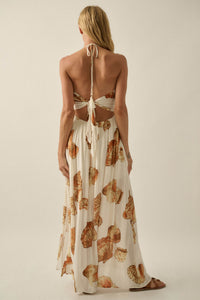Shell Seeker Shell-Print Tie-Back Halter Maxi Dress - ShopPromesa