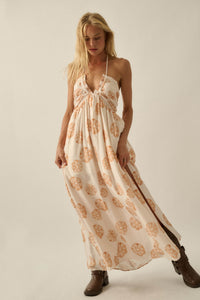 Summer Delight Floral Tie-Back Halter Maxi Dress - ShopPromesa