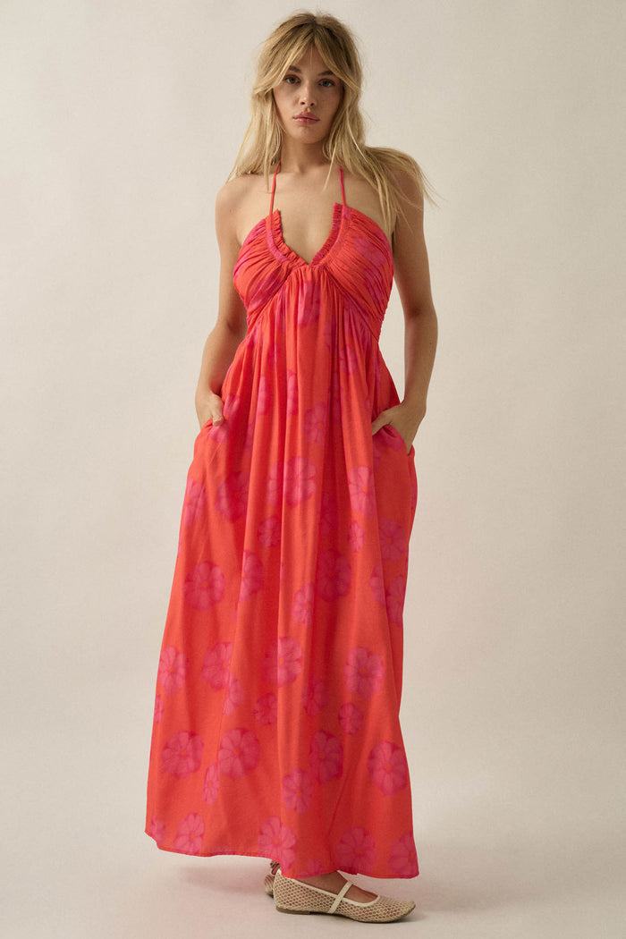Summer Delight Floral Tie-Back Halter Maxi Dress - ShopPromesa