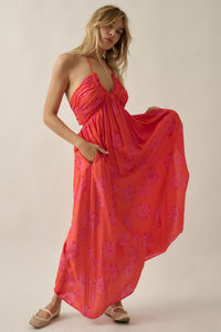 Summer Delight Floral Tie-Back Halter Maxi Dress - ShopPromesa