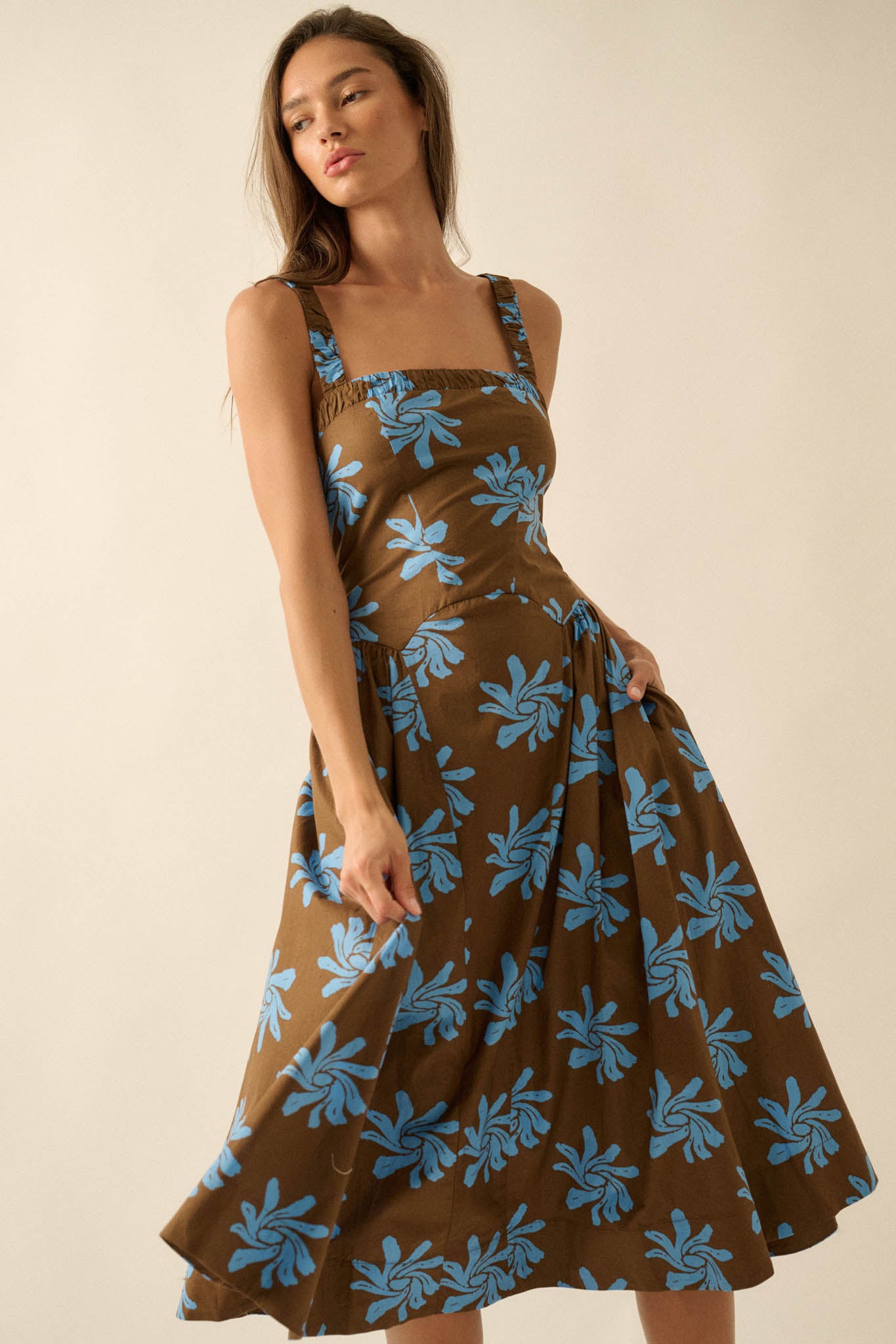 Twirling Blooms Floral-Print Pocket Midi Dress - ShopPromesa