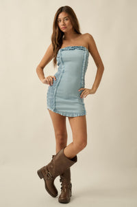 Blue Crush Denim Ruffled Strapless Mini Dress - ShopPromesa