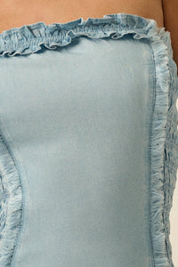 Blue Crush Denim Ruffled Strapless Mini Dress - ShopPromesa