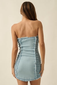 Blue Crush Denim Ruffled Strapless Mini Dress - ShopPromesa