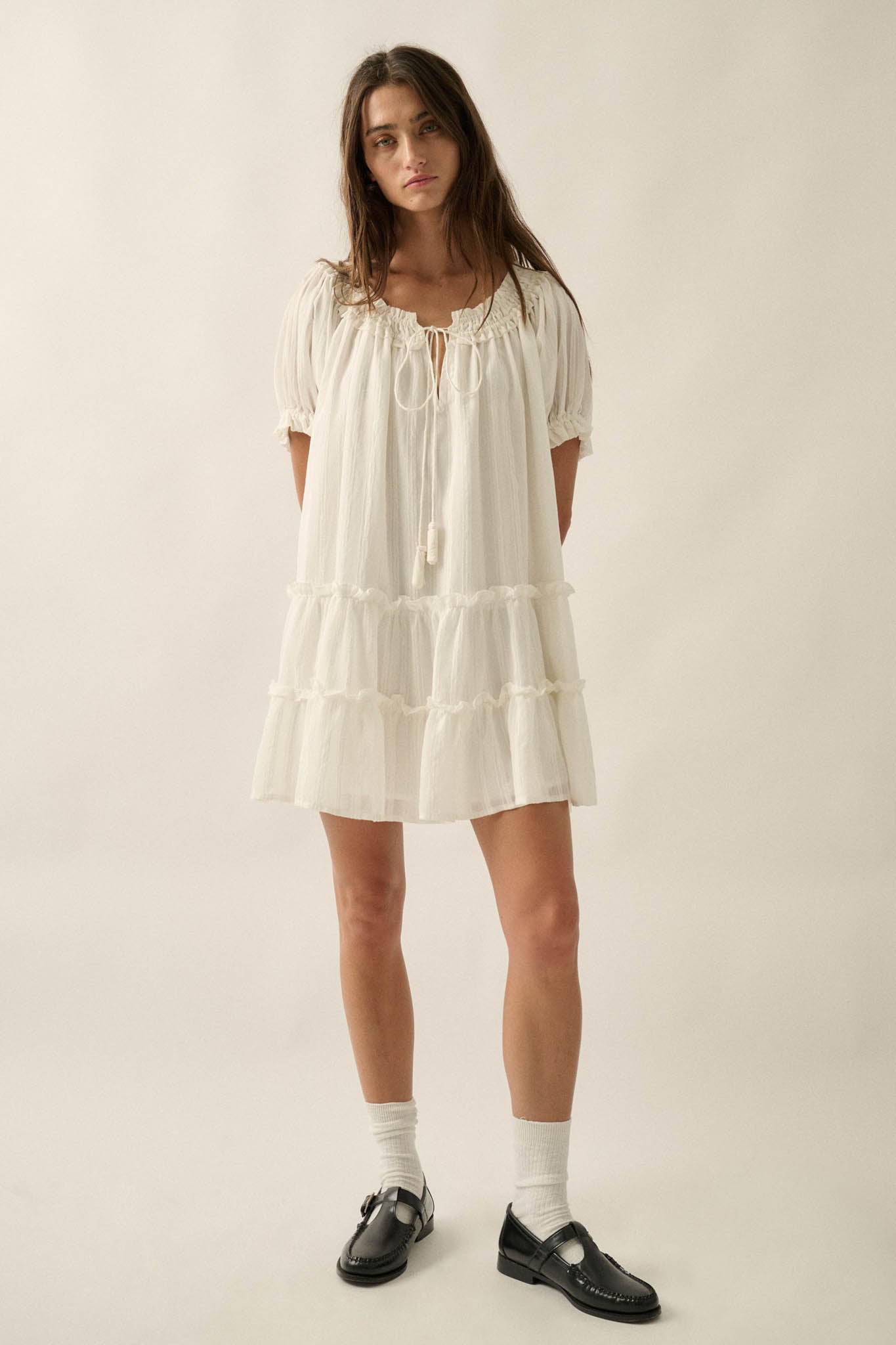 Precious Poetry Tonal-Stripe Babydoll Mini Dress - ShopPromesa
