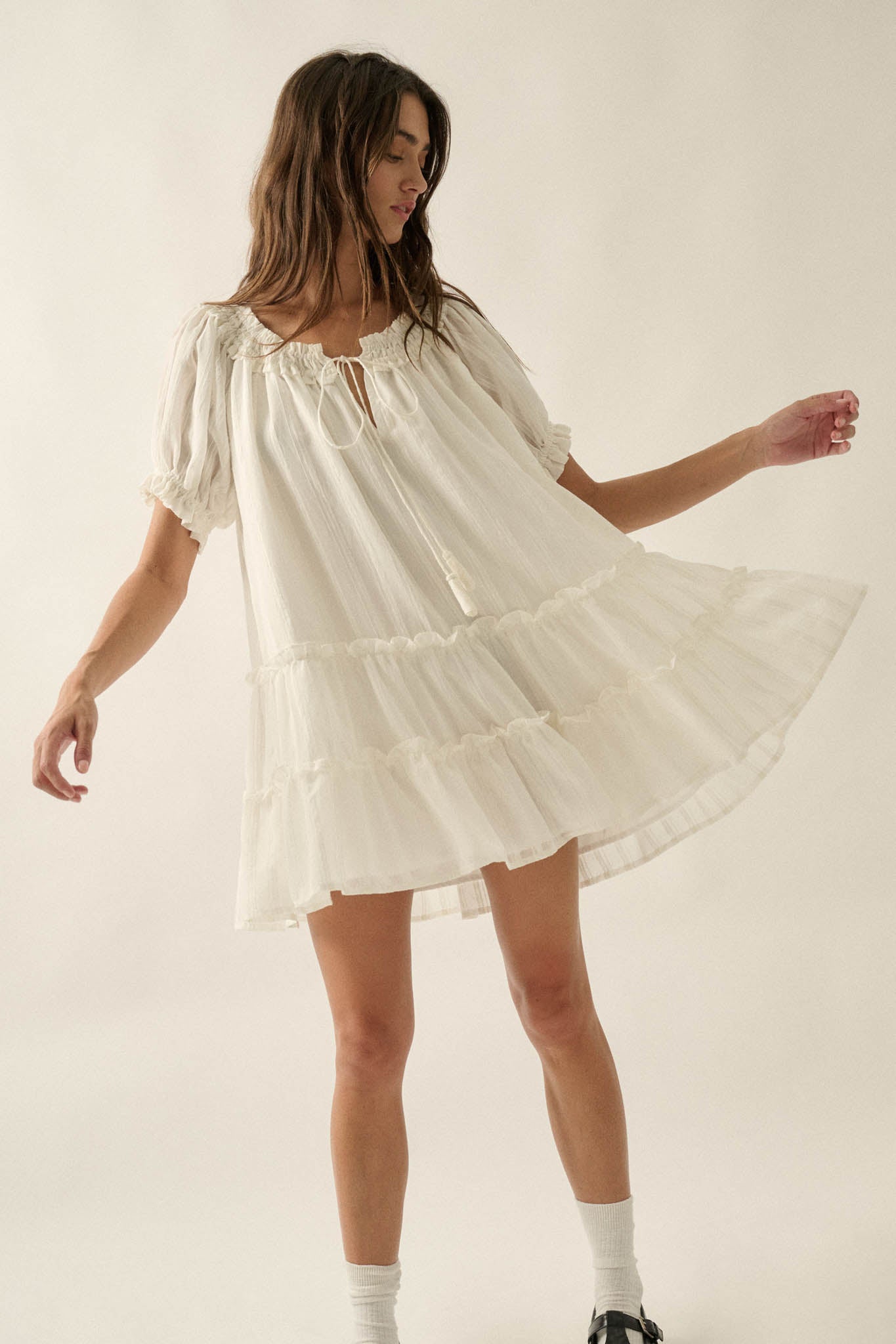 Precious Poetry Tonal-Stripe Babydoll Mini Dress - ShopPromesa