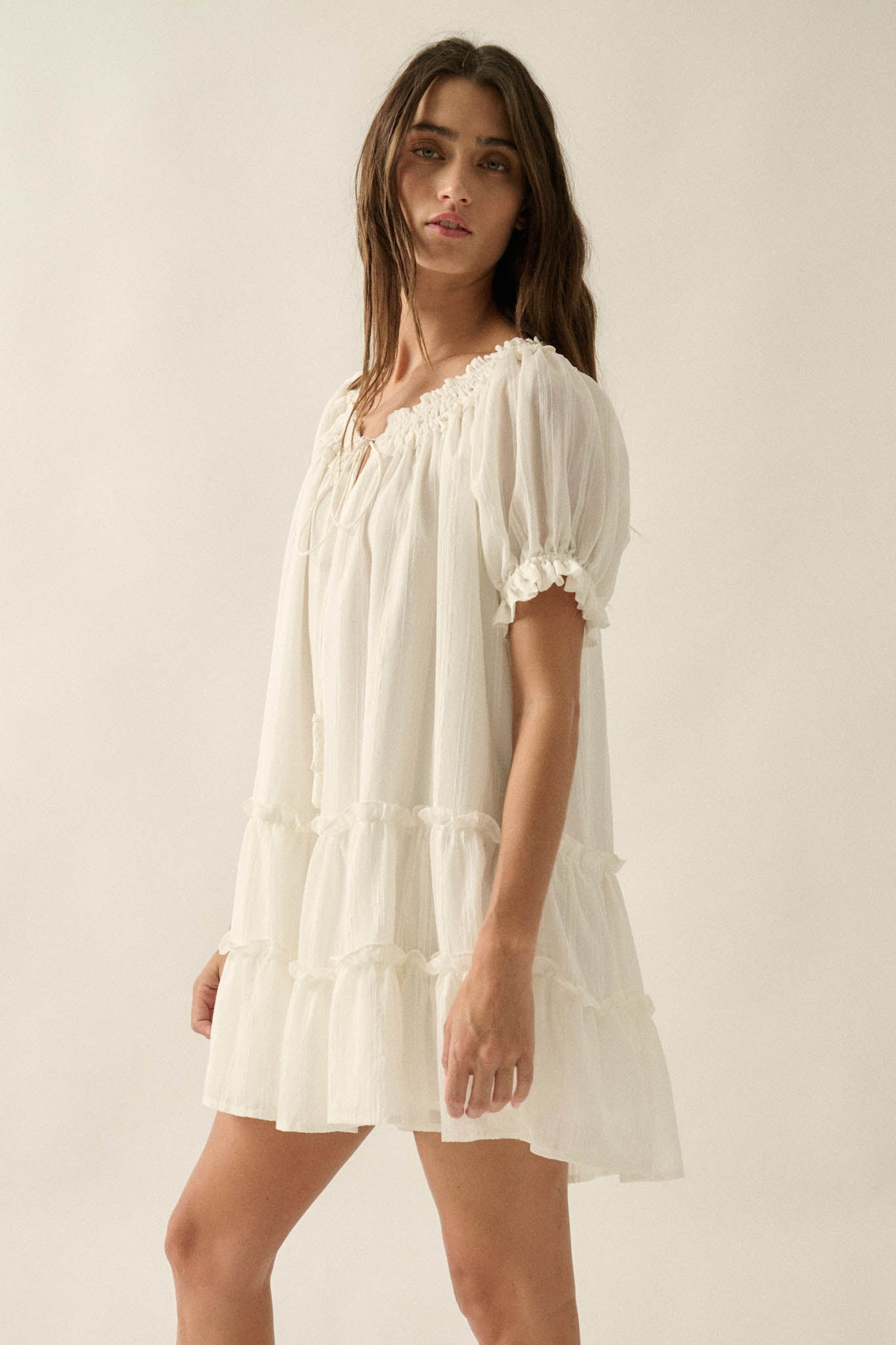 Precious Poetry Tonal-Stripe Babydoll Mini Dress - ShopPromesa