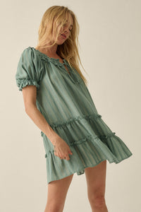 Precious Poetry Tonal-Stripe Babydoll Mini Dress - ShopPromesa