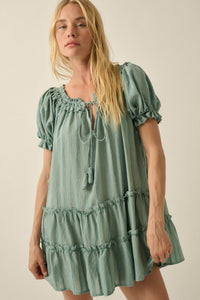 Precious Poetry Tonal-Stripe Babydoll Mini Dress - ShopPromesa