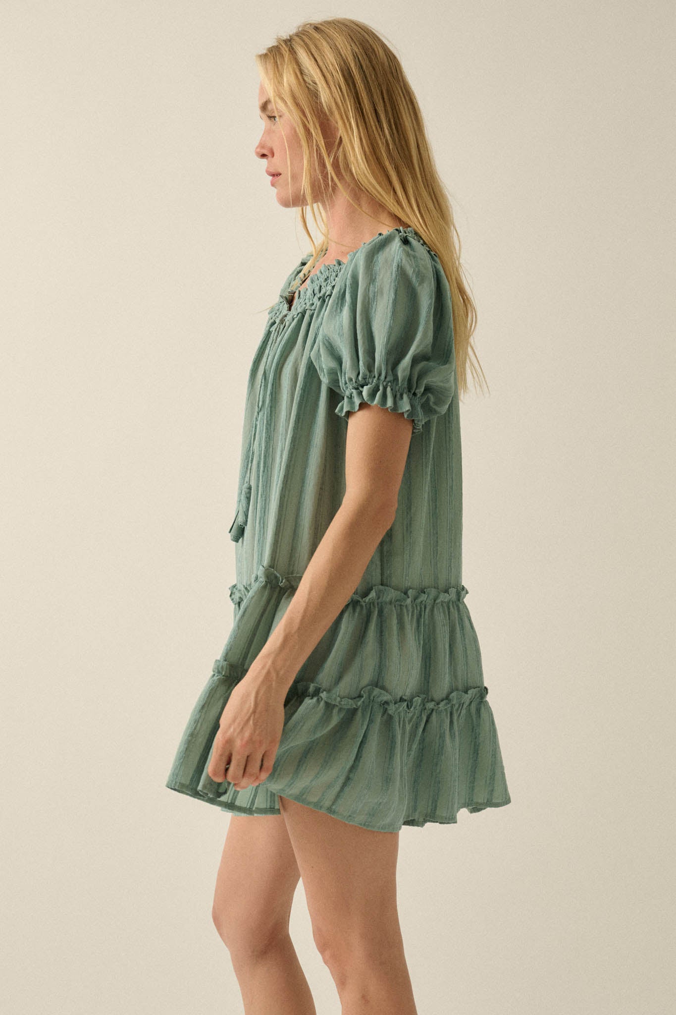 Precious Poetry Tonal-Stripe Babydoll Mini Dress - ShopPromesa