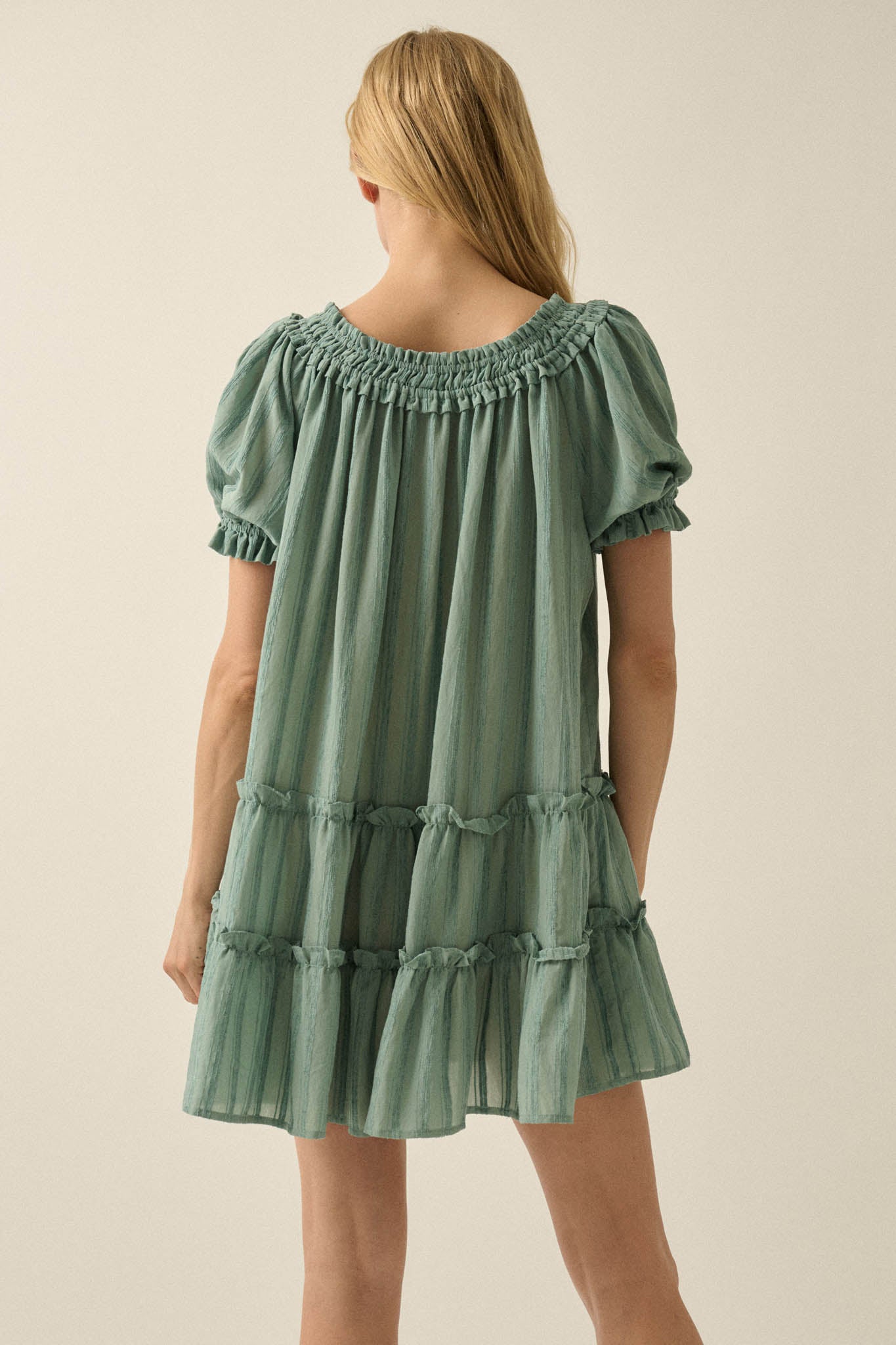 Precious Poetry Tonal-Stripe Babydoll Mini Dress - ShopPromesa