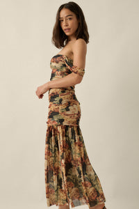 Ravishing Roses Floral Mesh Ruched Maxi Dress - ShopPromesa