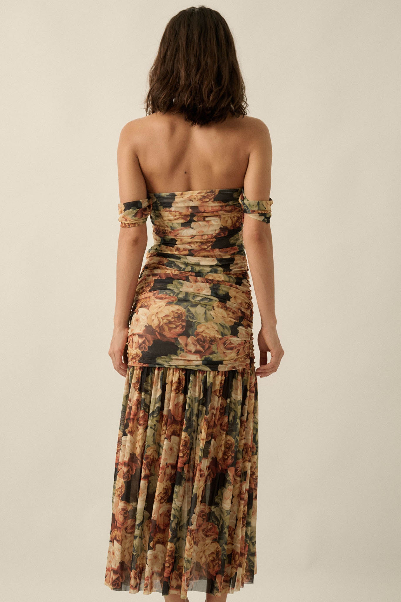 Ravishing Roses Floral Mesh Ruched Maxi Dress - ShopPromesa