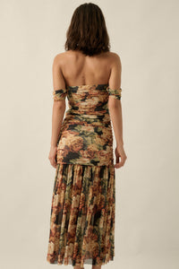 Ravishing Roses Floral Mesh Ruched Maxi Dress - ShopPromesa