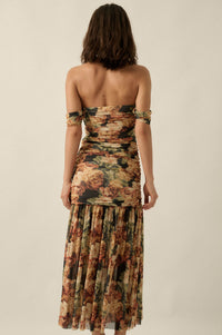 Ravishing Roses Floral Mesh Ruched Maxi Dress - ShopPromesa
