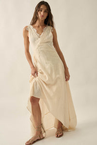 Finally Free Cotton Gauze and Lace Wrap Maxi Dress - ShopPromesa